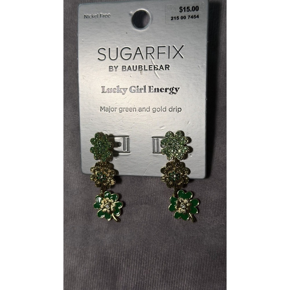 Sugarfix by BaubleBar Lucky Girl Energy Green Shamrock Drop Earrings NWT